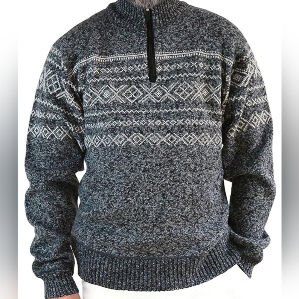 Men's 1/4 Zip Sweater Grey Fleece Lined Winter Pullover - Picture 2 of 8